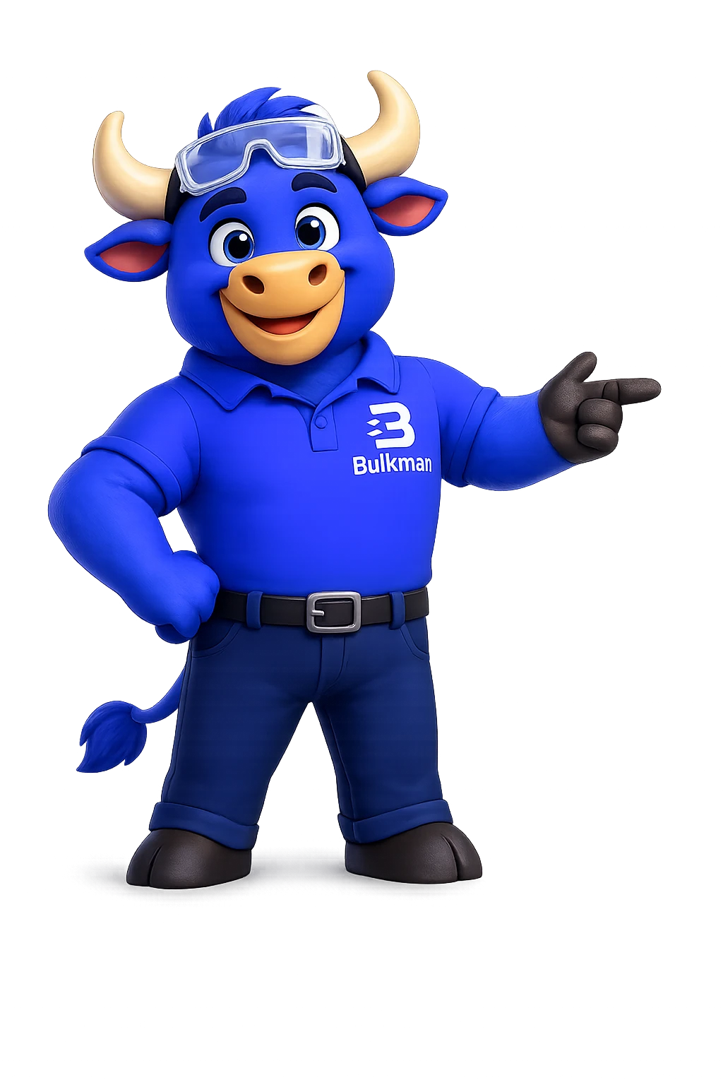 Bulkman mascot points at the contact options